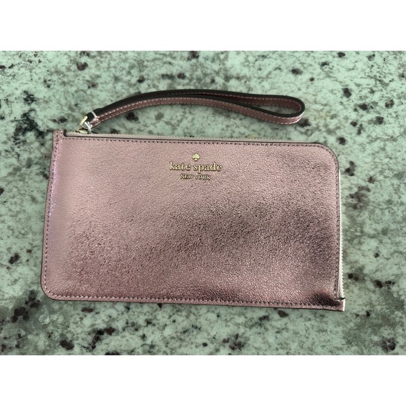 kate spade Handbags - Kate Spade Lucy metallic pink Medium‎ L-Zip bag Wristlet